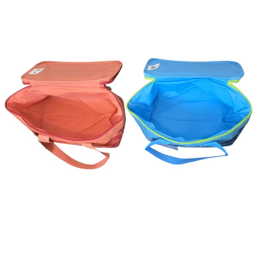 Trader Joe's 2 Pack Mini Insulated Bags Peach & Blue Foldable Lunch Travel NWT - Picture 2 of 3